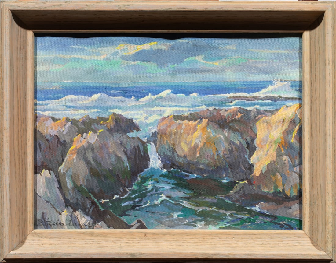 Watercolor, American School (20th century): American School (20th century), Sea Cliffs, watercolor, signed indistinctly lower left, overall (with frame): 14.75"h x 19"w