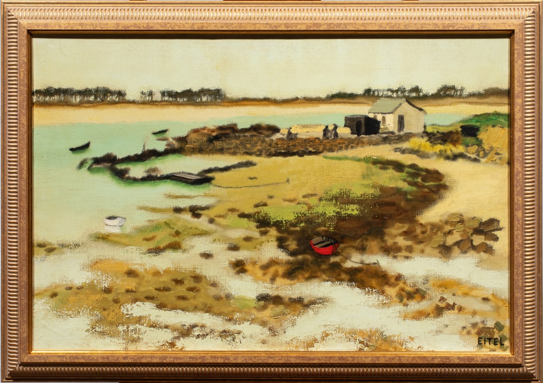 Painting, Jacques Eitel: Jacques Eitel (French, 1926-2006), "Brittany Lake," oil on canvas, signed lower right, title label affixed verso, overall (with frame): 23"h x 33"w