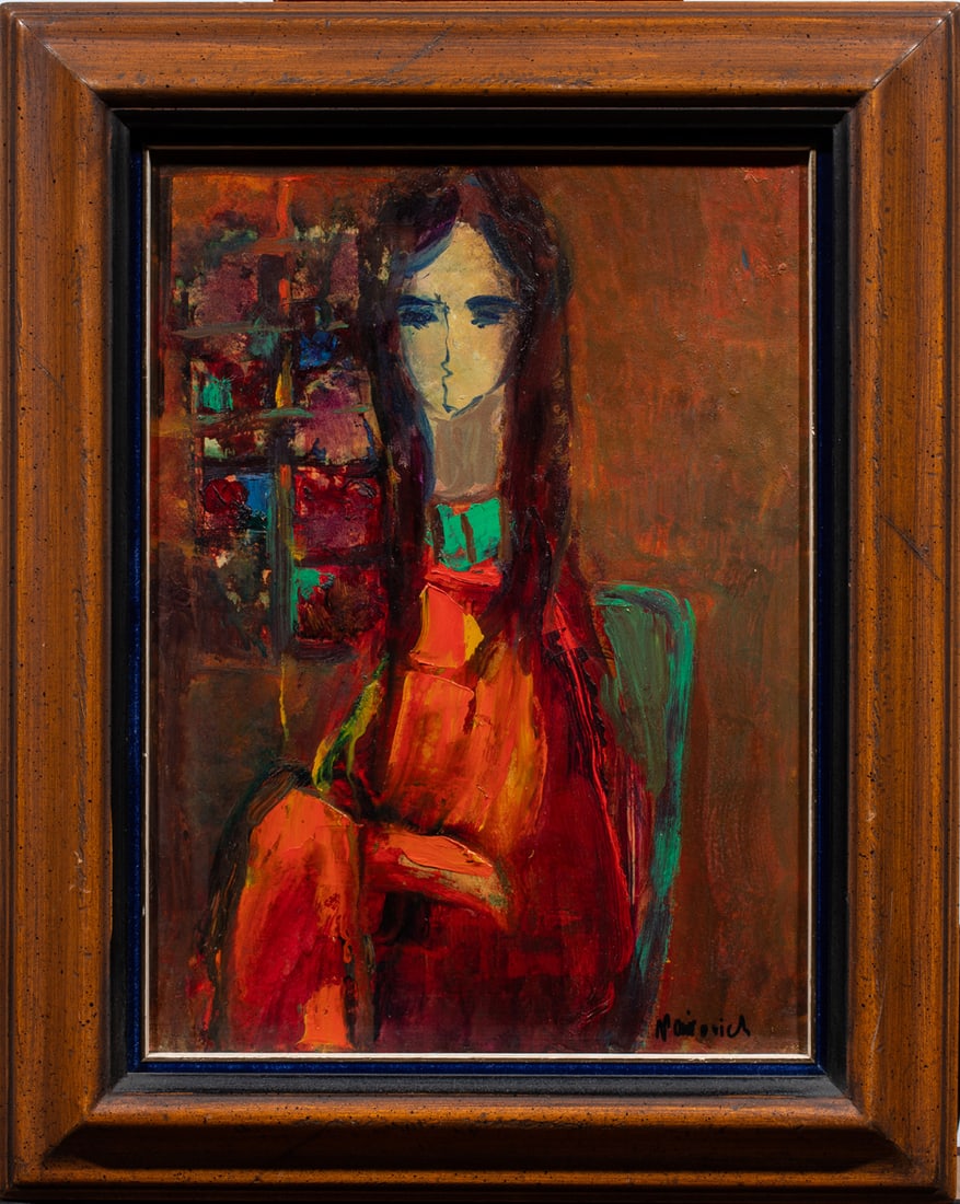Painting, Russian School (20th century): Russian School (20th century), Modernist Portrait, oil on canvas, signed Moirovich lower right, overall (with frame): 17.5"h x 14"w