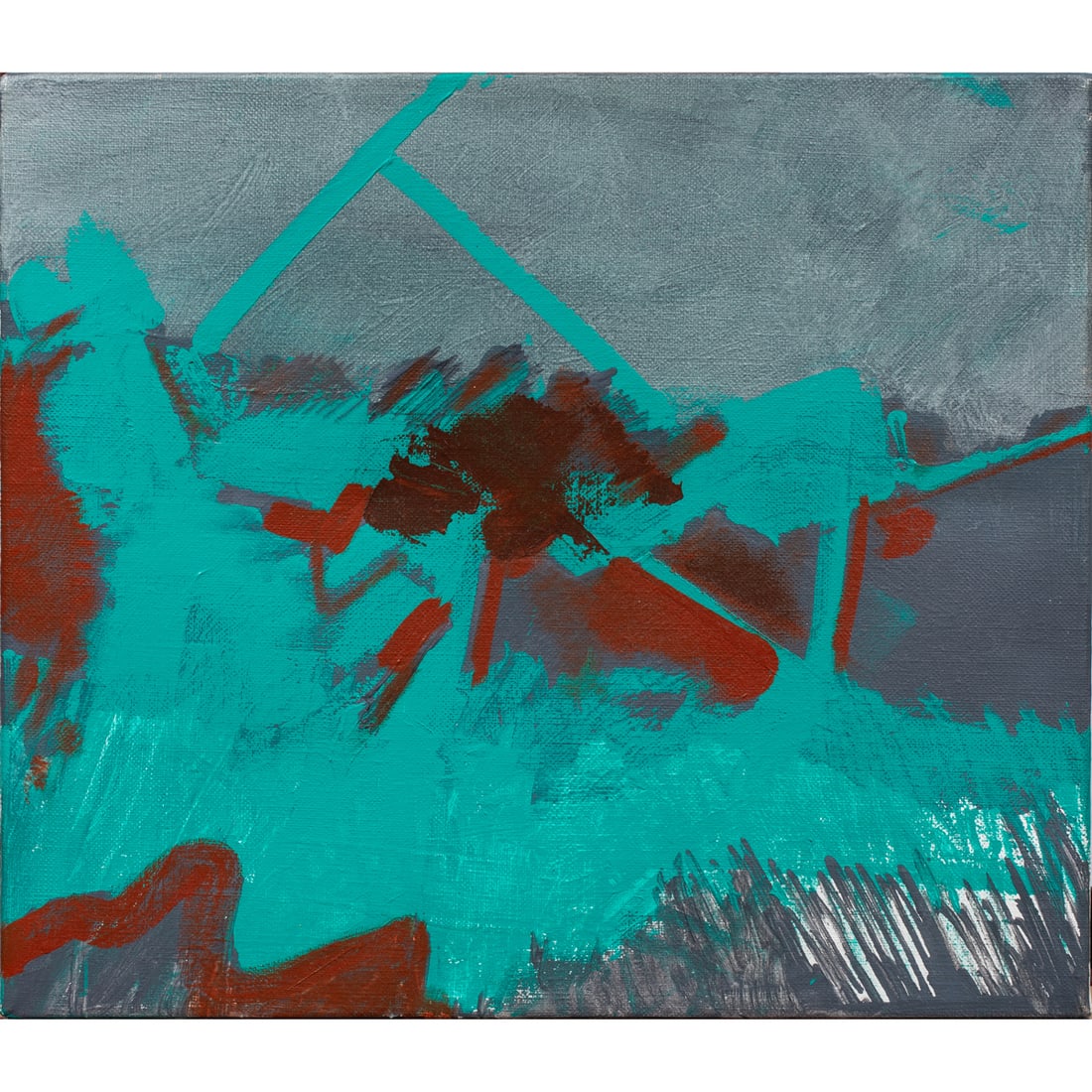 Painting, Peter Shoemaker: Peter Shoemaker (American 1920-1998), "Green Place," 1991, oil on canvas, signed, titled, and dated verso, canvas (unframed): 12"h x 14"w