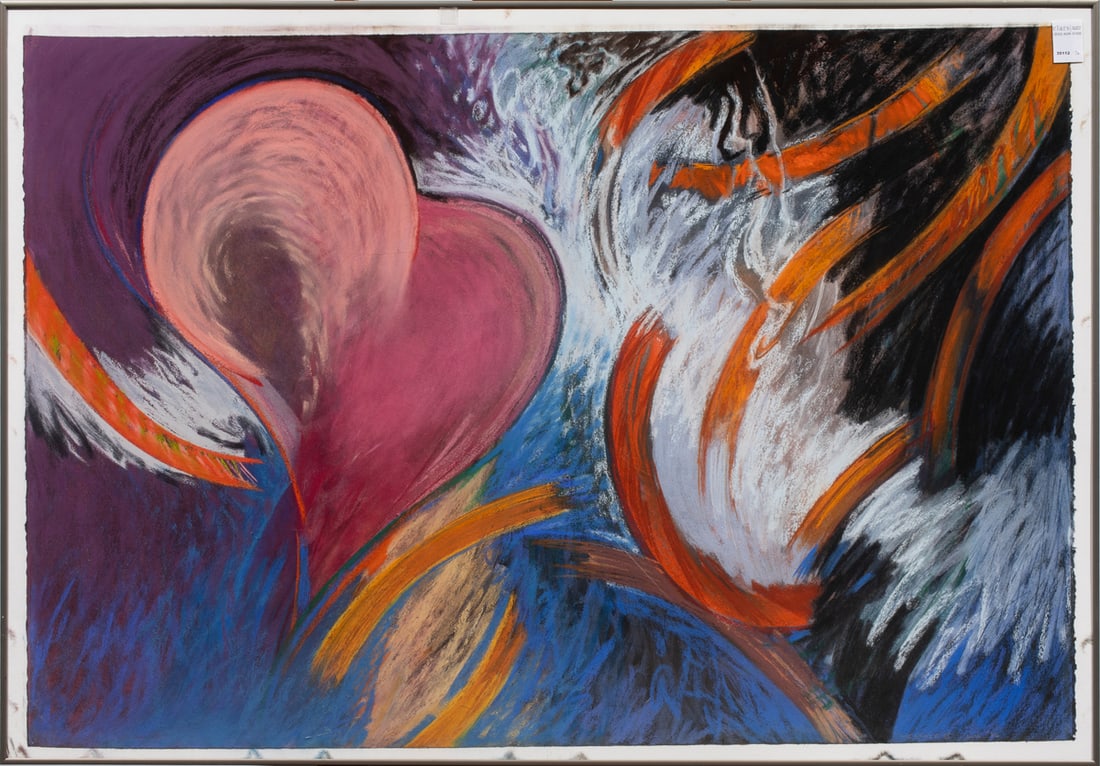 Work on paper, William Morehouse: William Morehouse (American, 1929-1993), "Message #2," 1986, pastel on paper, signed, titled, and dated lower right, overall (with frame): 32"h x 46.25"w