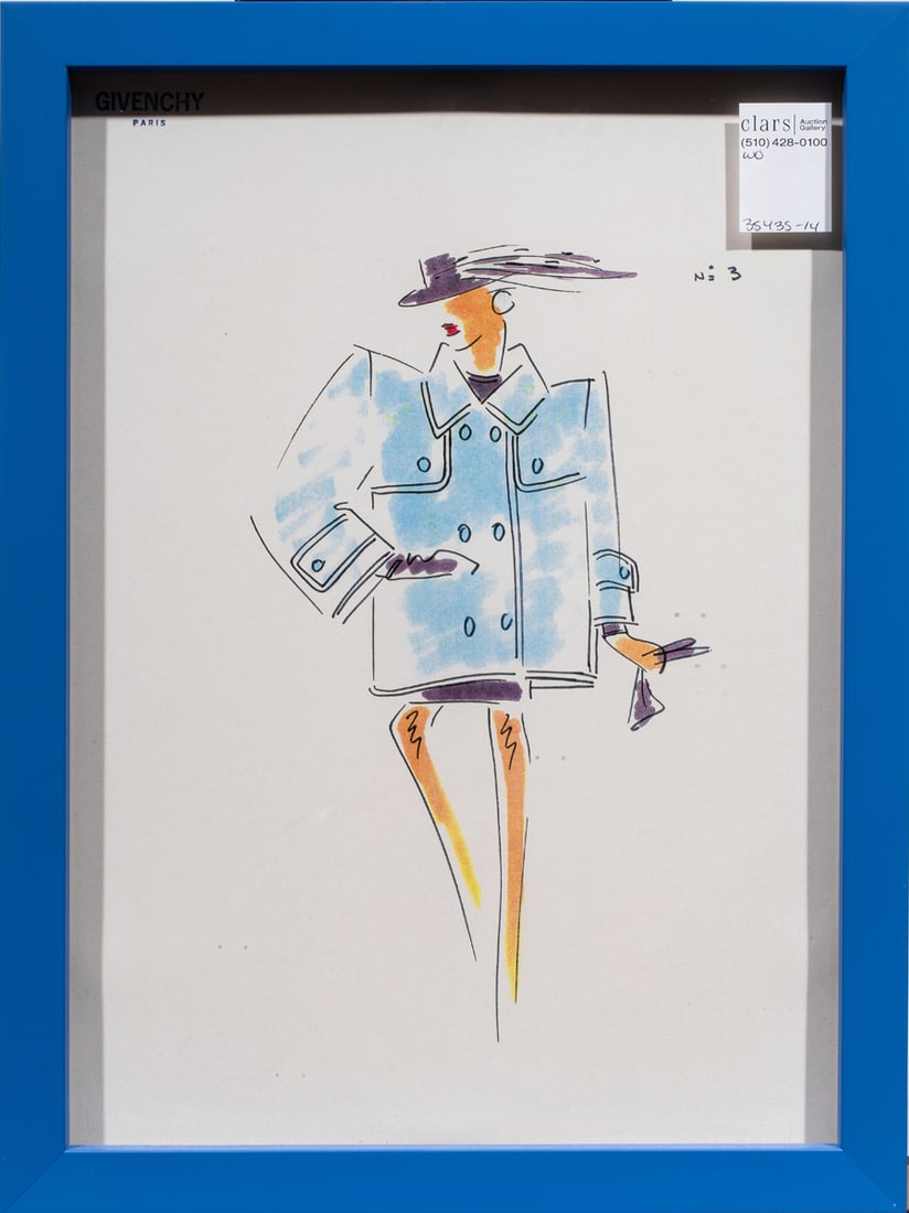 Print, Givenchy: Givenchy (Publisher, 20th century), Fashion Sketch, offset print, stamped upper left, overall (with frame): 16.25"h x 12.25"w