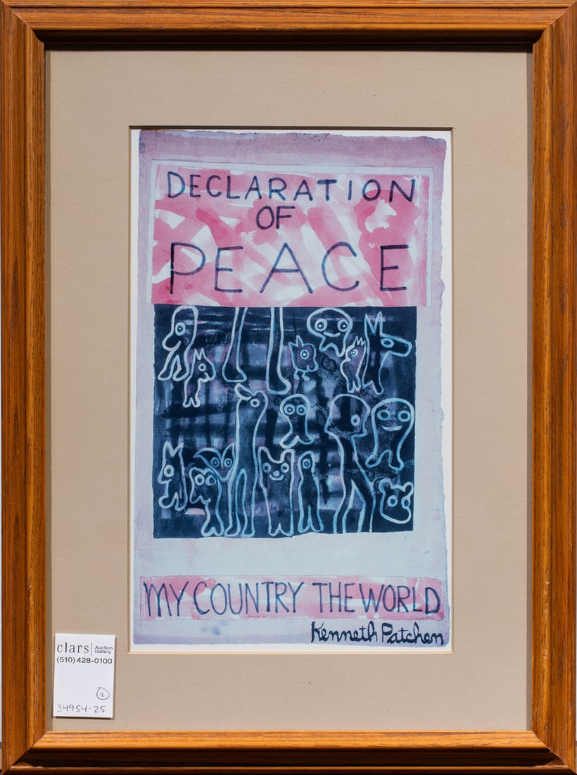 Prints, After Kenneth Patchen: (lot of 2) After Kenneth Patchen (American, 1911-1972), "I Have a Funny Feeling..." and "Declaration of Peace," offset prints, overall (with frame, for each): 17"h x 12.75"w