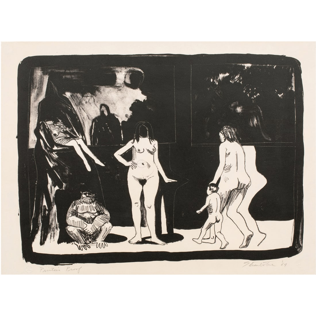 Print, James Strombotne: James Strombotne (American, b. 1934), Untitled, 1964, lithograph, blind stamp lower right, edition printer's proof, image: 13.25"h x 18.25"w, overall (with frame): 17.5"h x 22.5"w