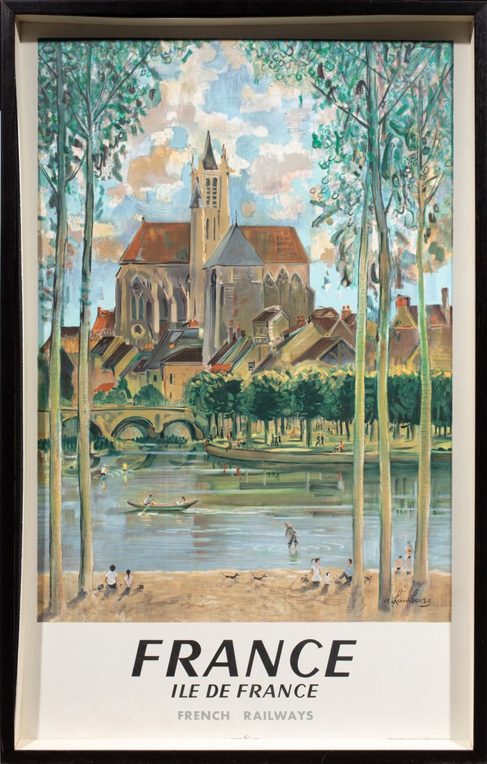 Poster, French School (20th century): French School (20th century), France by Train-ile de France, Art by A. Hamburg, 1958, poster, overall (with frame): 40"h x 25.5"w