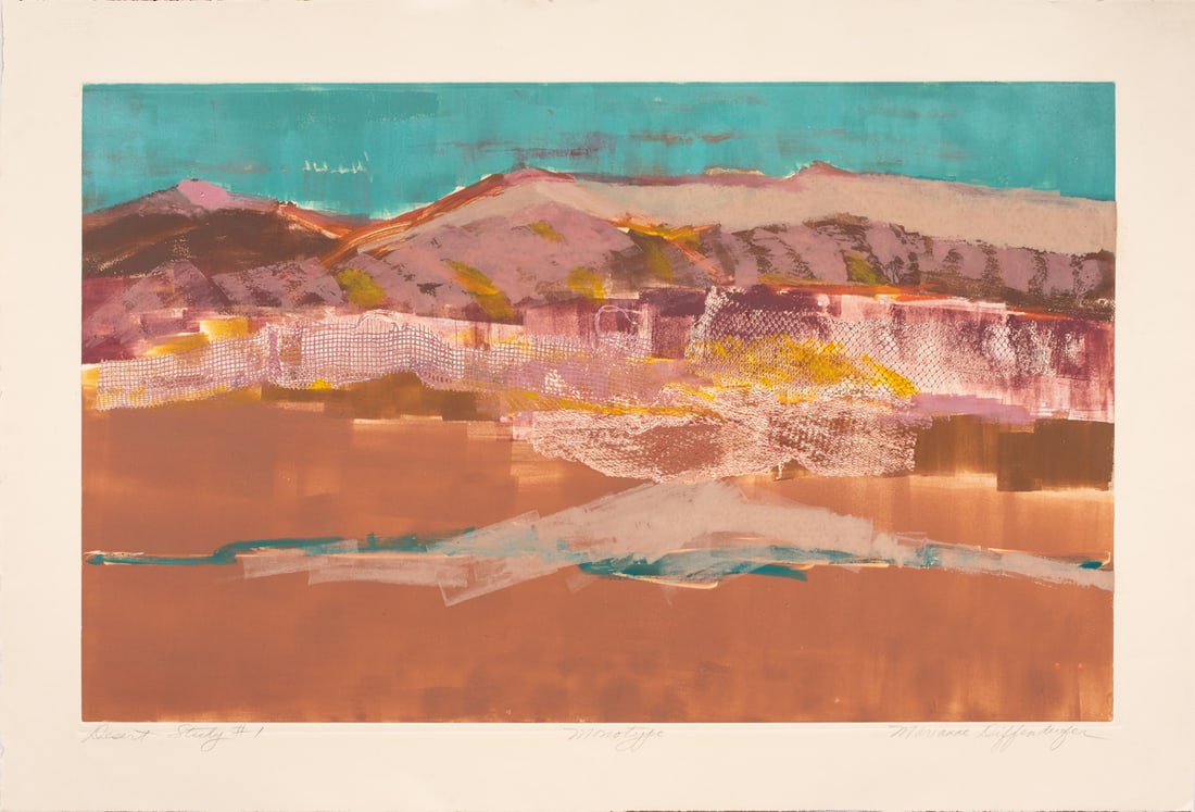 Print, Marianne Diffenderfer: Marianne Diffenderfer (American, 20th/21st century), "Desert Study, No. 1," monotype, pencil sighed lower right, sheet (unframed): 27.75"h x 41.25"w