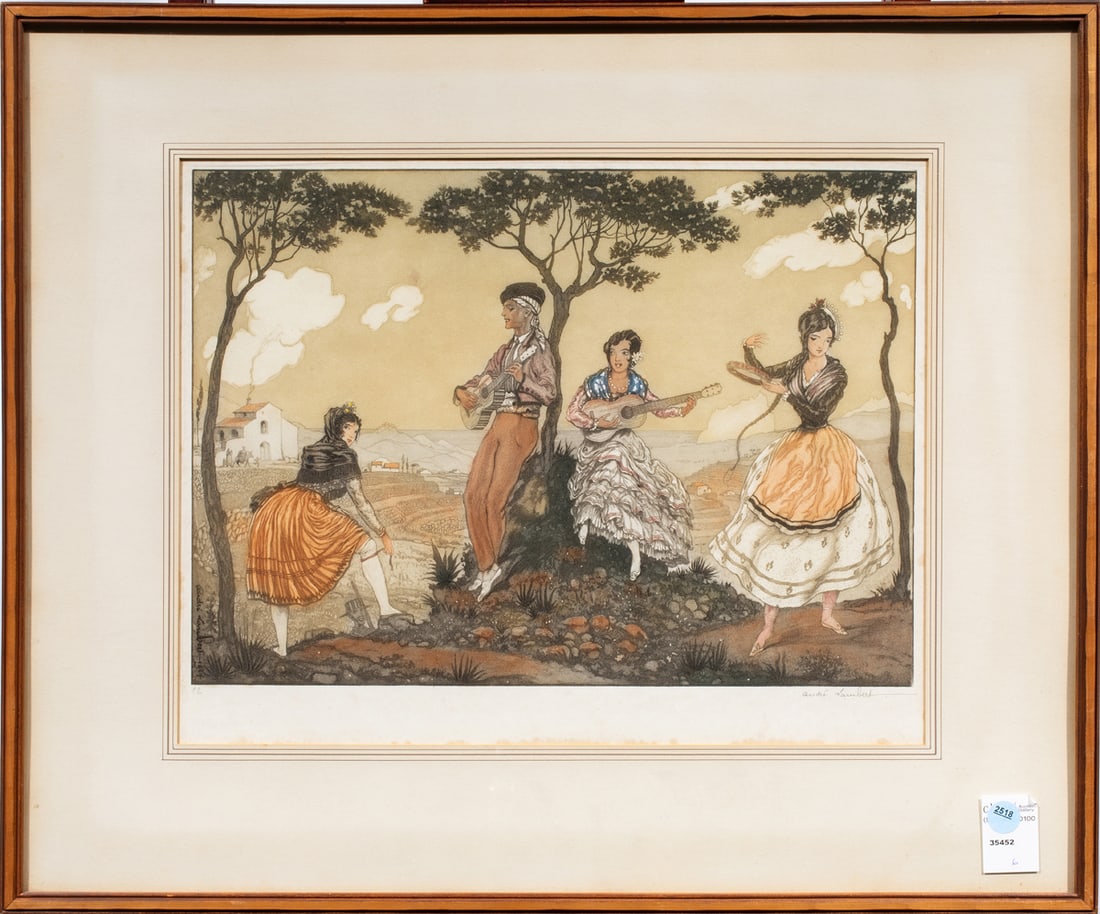 Print, Andre Lambert: Andre Lambert (German, 1884-1967), Untitled, aquatint, pencil signed lower right, overall (with frame): 20.75"h x 24.75"w