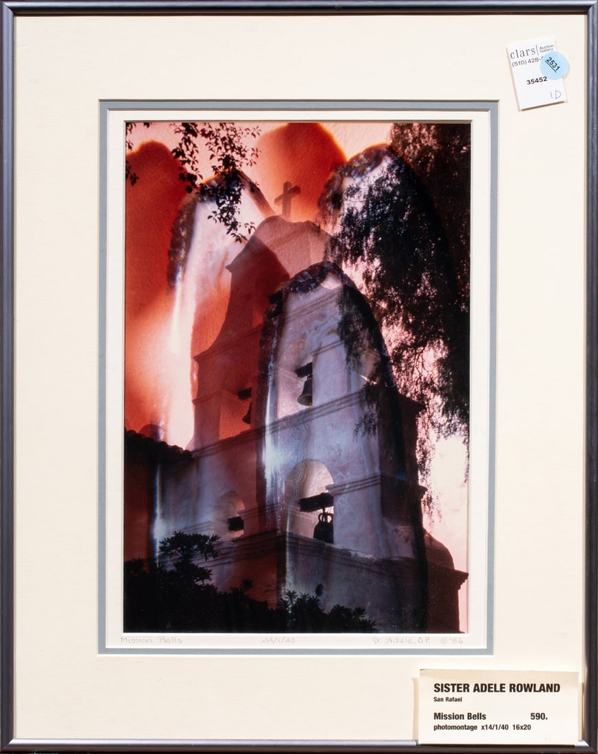 Photomontage, Sister Adele Rowland: Sister Adele Rowland (American, 1916-2015), "Mission Bells," 1986, c-print photomontage, pencil signed and dated lower right mat, titled lower left mat, edition 1/40, overall (with frame): 20"h x