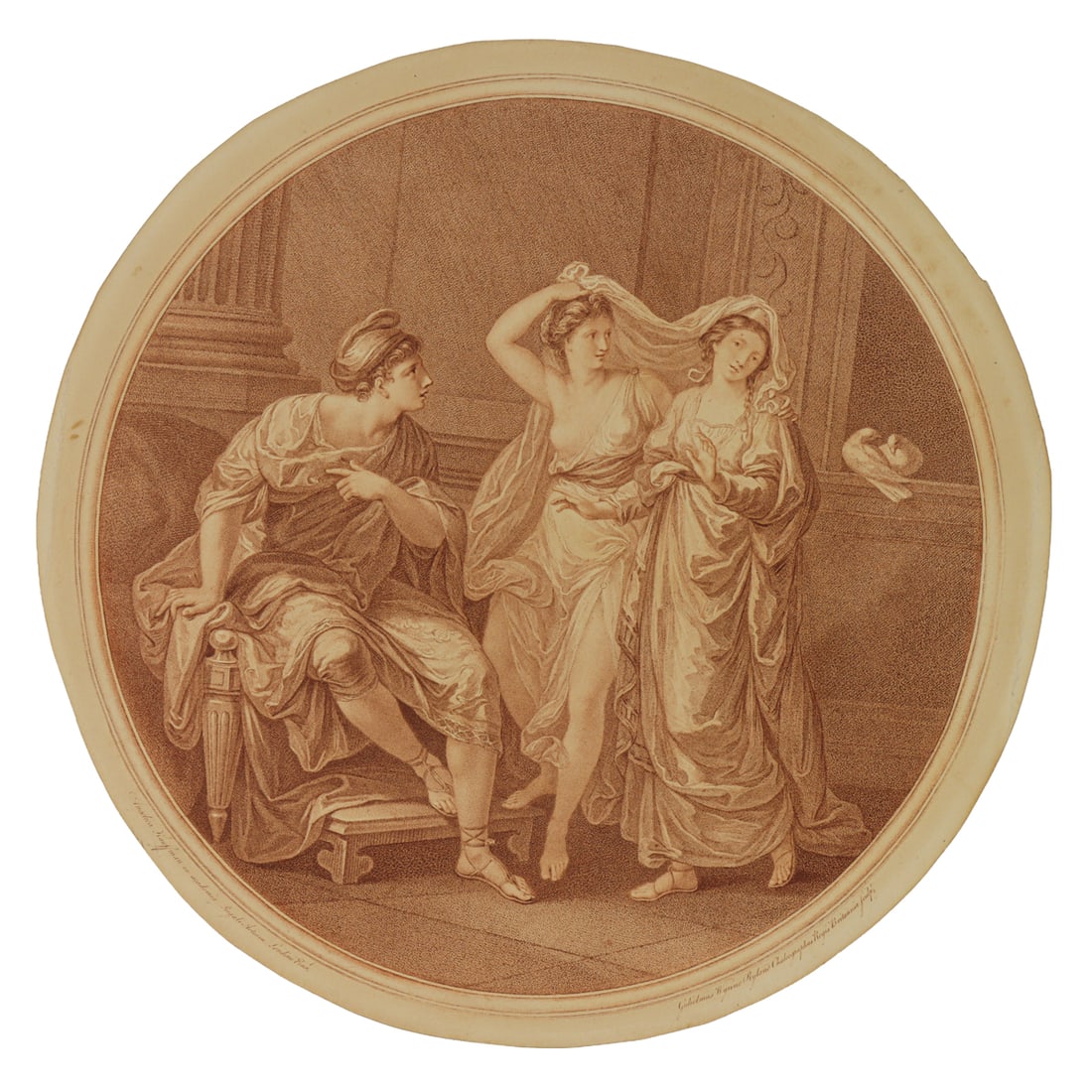 Print, After Angelica Kauffman: After Angelica Kauffman (Swiss, 1740-1807)/William Wynne Ryland (British, 1732-1783), "Venus Discovers Helen to Paris," 1781, stipple engraving, museum inventory no: 1927.137, overall (sheet): 13"h x