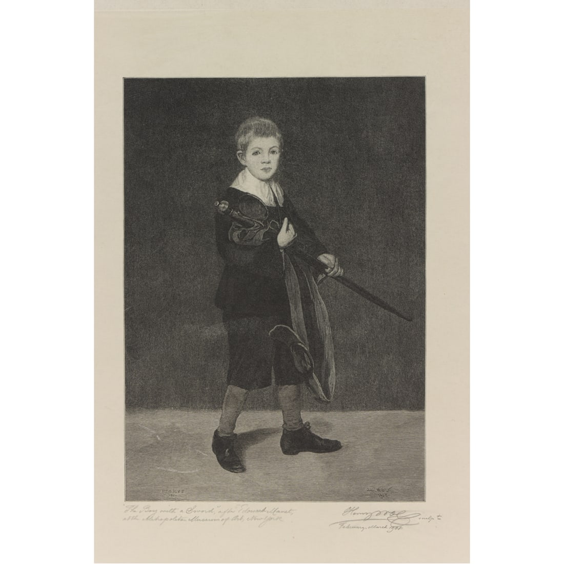 Print, After Edouard Manet/Henry Wolf: After Edouard Manet (French, 1832-1883)/Henry Wolf (1852-1916), "Boy With Sword," 1908, wood engraving, pencil signed lower right, museum inventory no: 1950.70.226, image: 8.75"h x 6.25"w, overall: