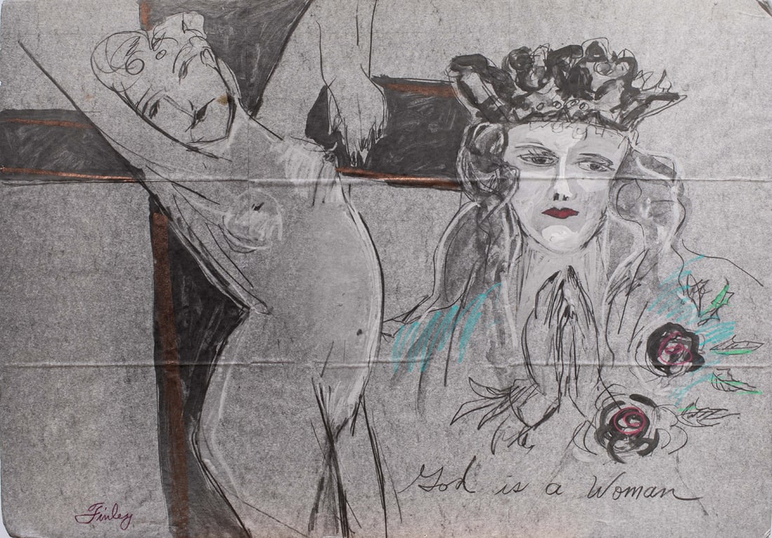 Print, Karen Finley: Karen Finley (American, b. 1956), "God Is a Woman," offset print on paper affixed to foamboard, accompanied by negative, board (unframed): 23"h x 32.5"w