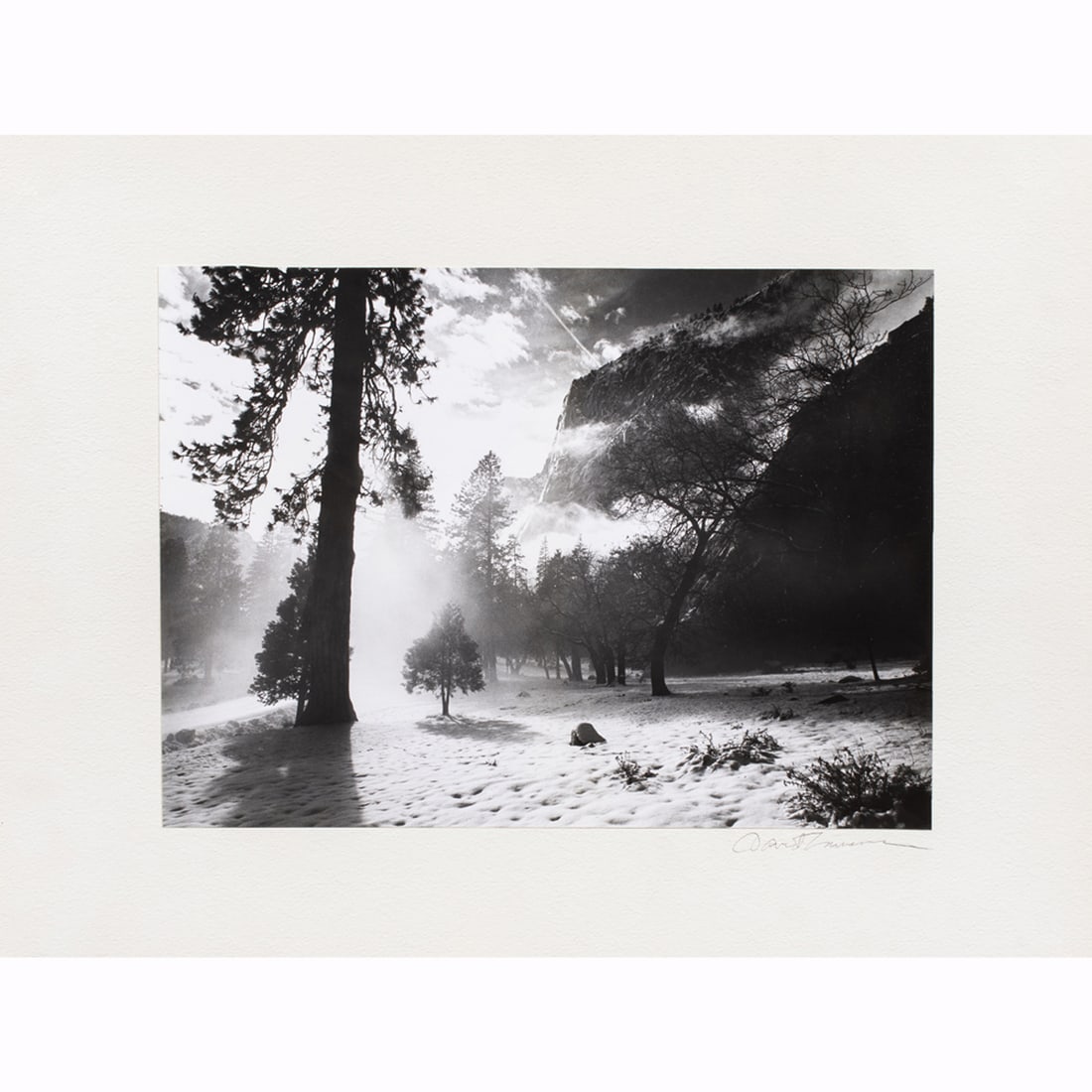 Photograph, American School: American School (20th/21st century), Yosemite Valley, gelatin silver print, signed indistinctly lower right to mat, overall (with mat): 15"h x 20"w