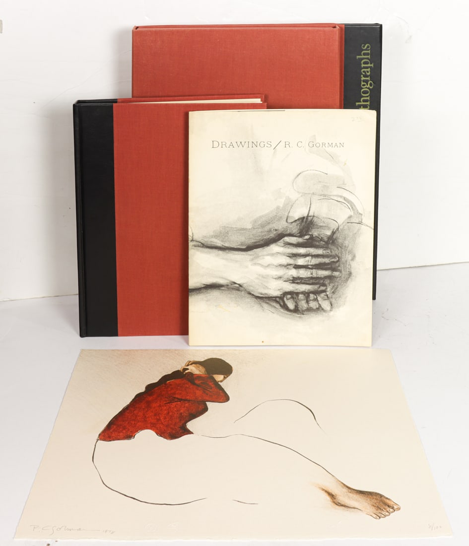 Print, Book, and Booklet, R.C. Gorman: (lot of 3) R.C. Gorman (Navajo/American, 1931-2005), "R.C. Gorman: the Lithographs," "Drawings," and "Guitta," 1978, lithograph, booklet, and book, print pencil signed and dated lower left, each