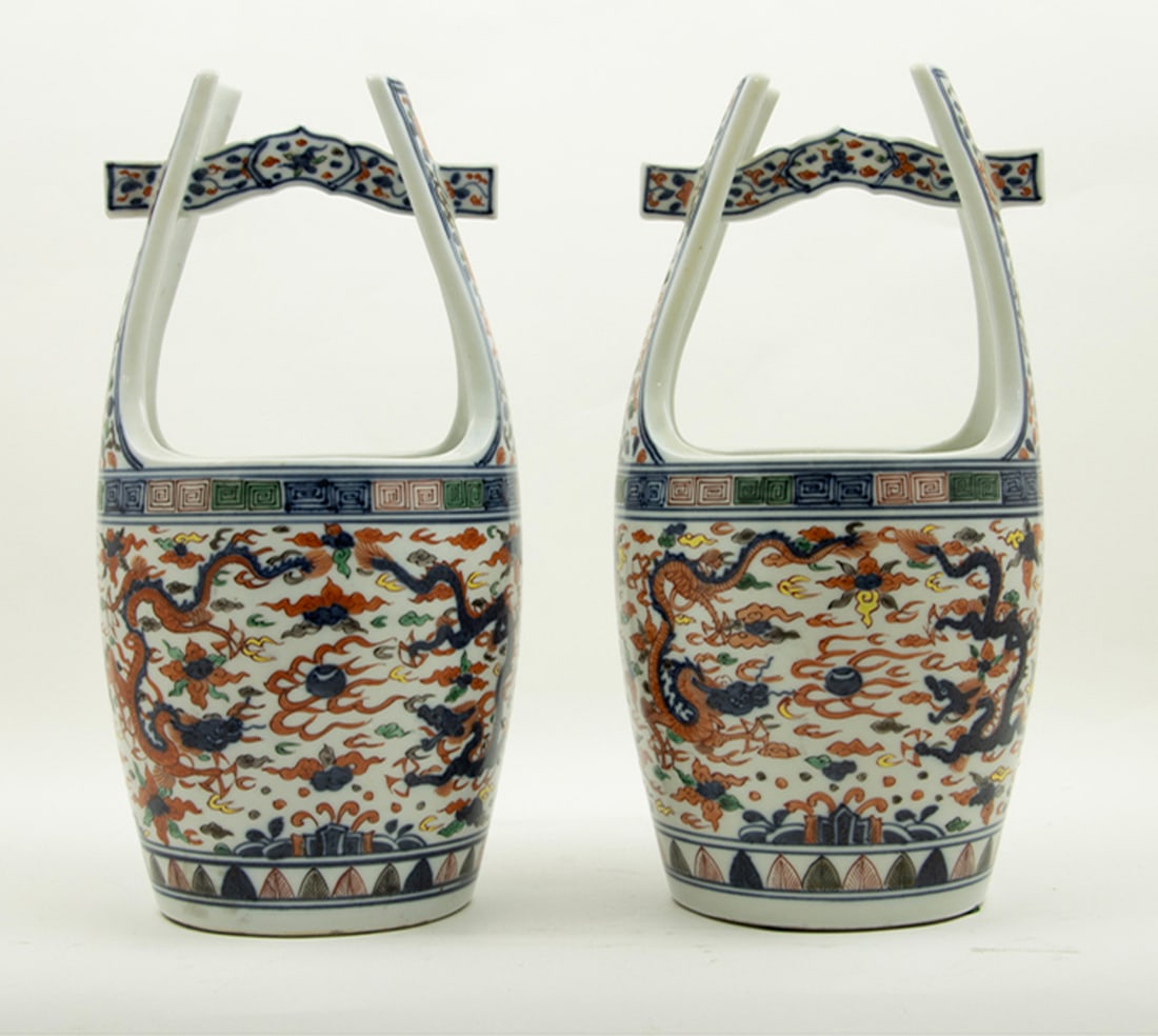 (lot of 2) Japanese wucai ikebana vases (1 of 3)