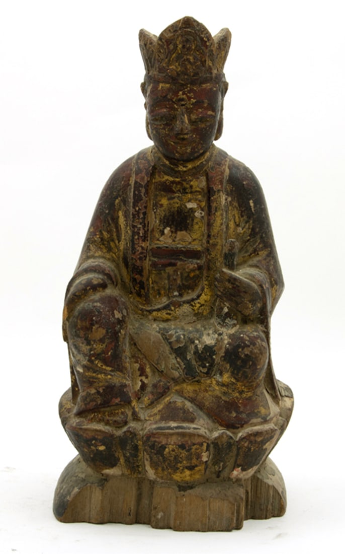 A Chinese gilt lacquered wood figure of a seated Bodhisattva (1 of 3)