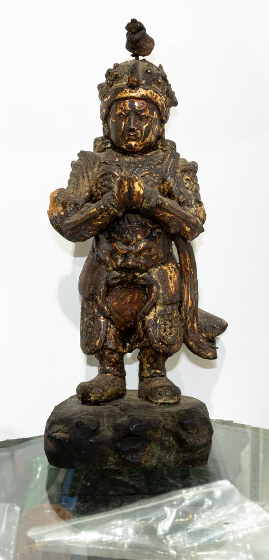 A Chinese wood lacquered standing figure of Weituo (1 of 3)