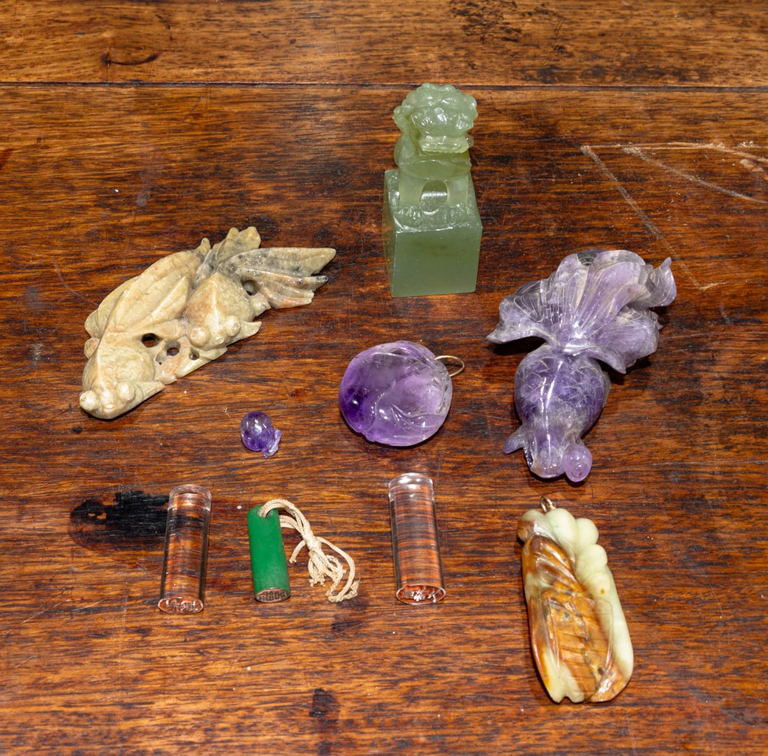 A group of Chinese hardstone and glass carvings (1 of 1)