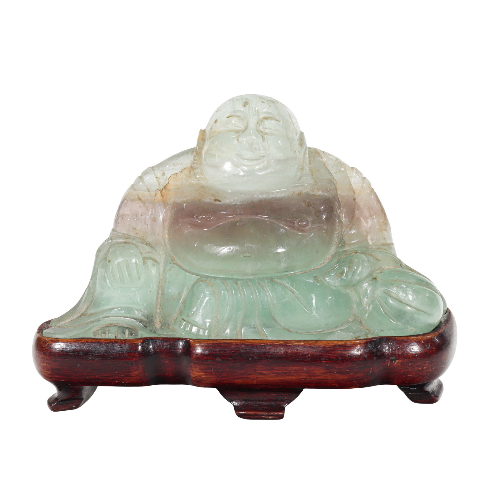 A Chinese fluorite figure of Budai with stand (1 of 5)