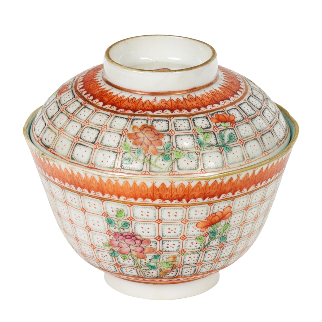 A Chinese famille rose lidded tea cup (1 of 7)