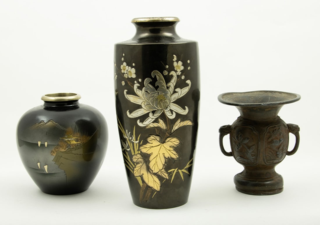 (lot of 3) Japanese brass vases (1 of 3)