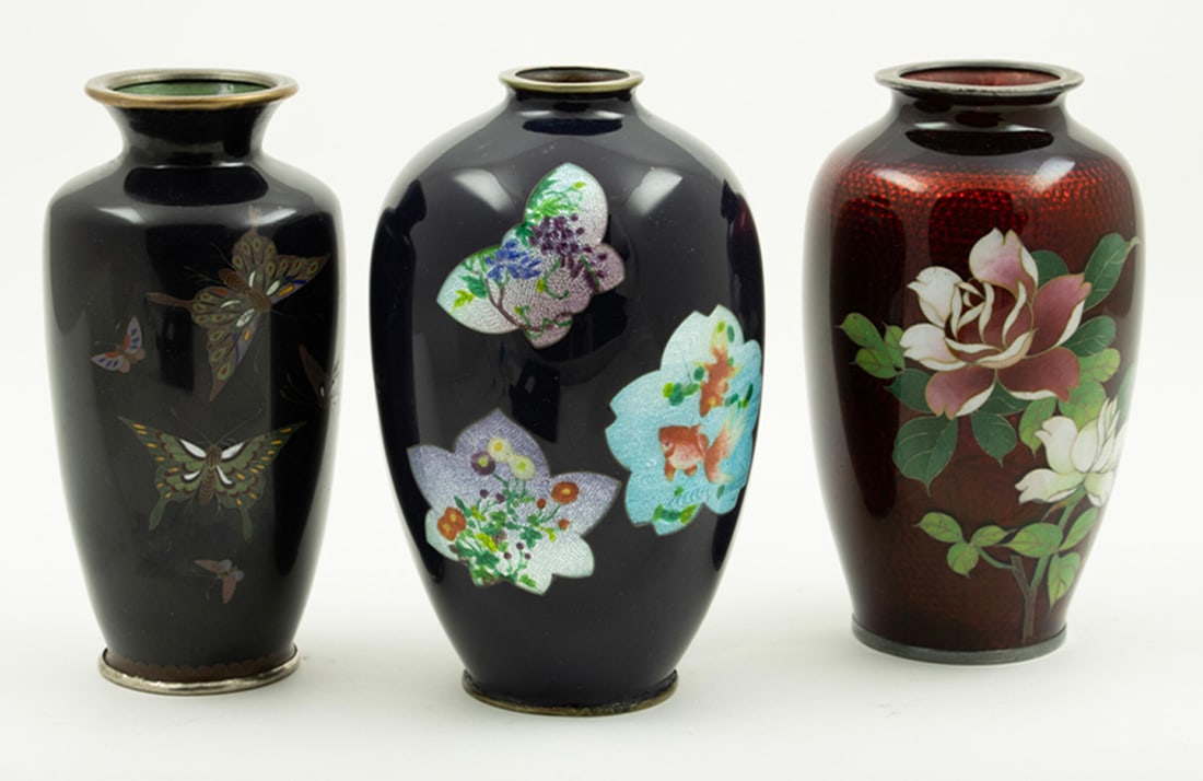 (lot of 3) Japanese cloisonne enamel vases (1 of 3)