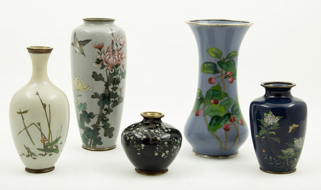 (lot of 5) Japanese cloisonne enamel vases (1 of 4)