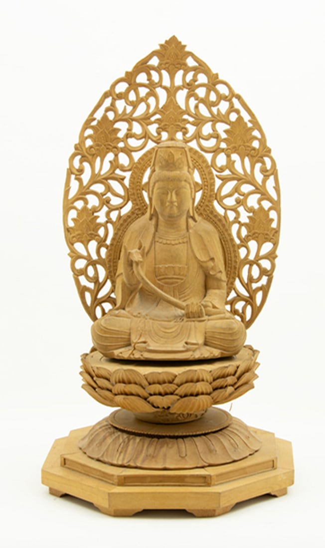 A Japanese sandalwood figure of Kannon on a lotus throne (1 of 3)