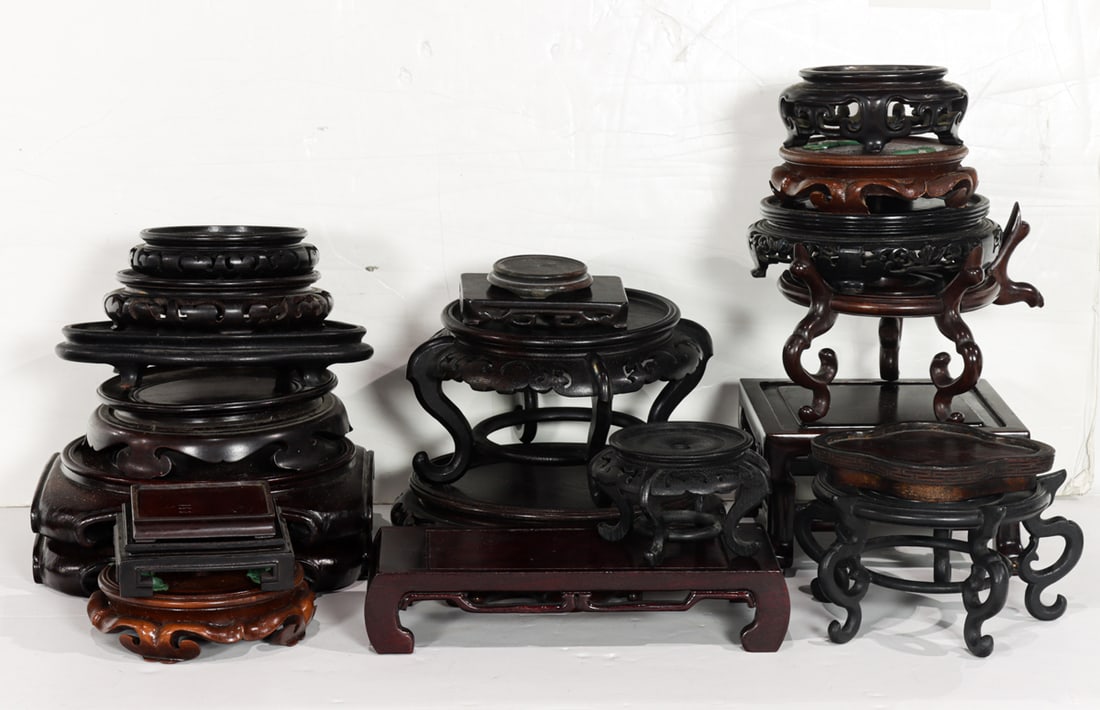 Group of Chinese hardwood stands: Group of Chinese hardwood stands. 11.5" across.
