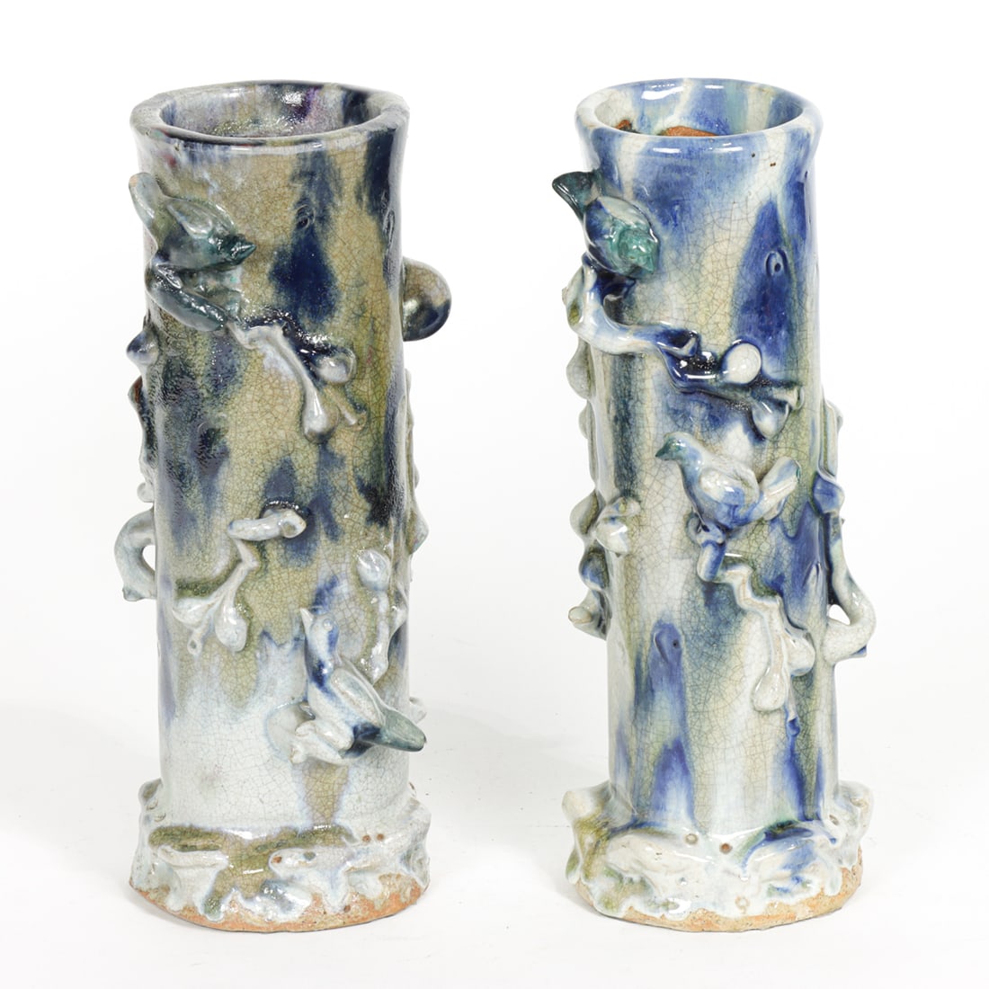 A pair of Chinese flambe glazed tree trunk form vases (1 of 1)