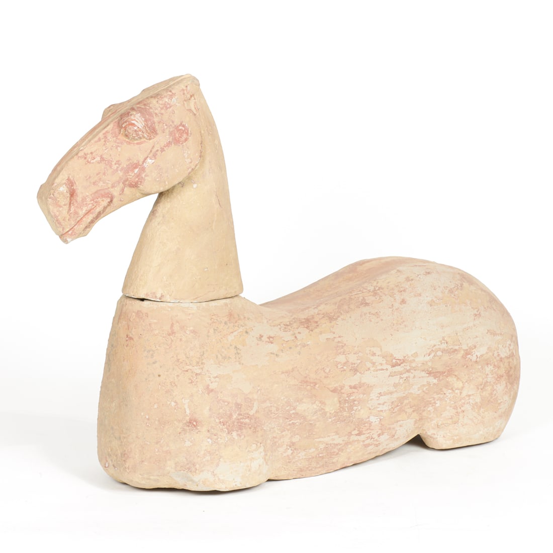 A Chinese red pottery horse figure: A Chinese red pottery horse figure. Han dynasty, 19.5" long.