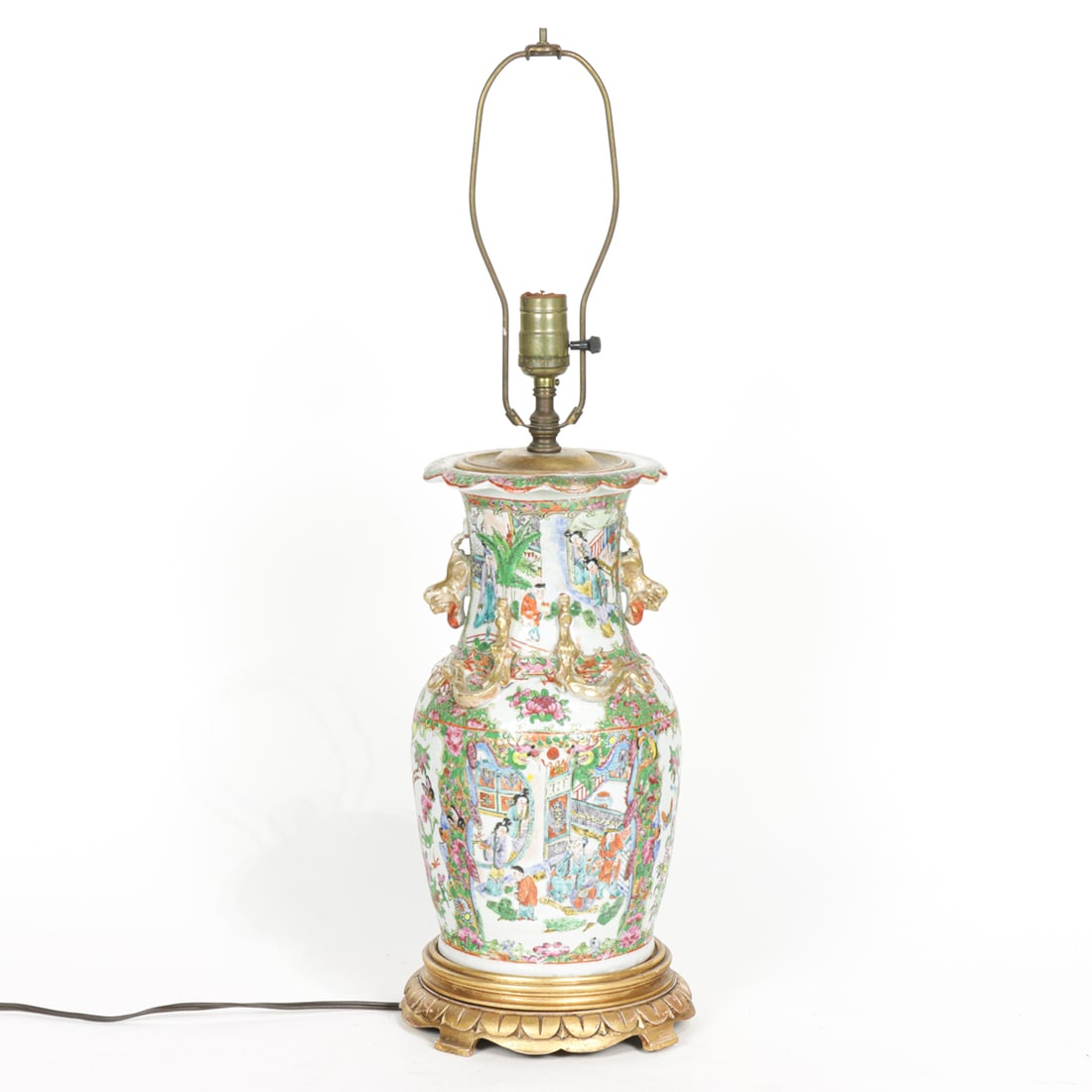 A Canton rose medallion vase: A Canton rose medallion vase. Mounted as a lamp, 26.5" high overall.