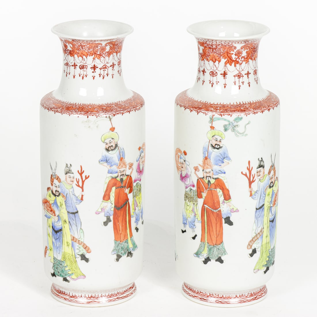 (lot of 2) Chinese famille rose figural vases: (lot of 2) Chinese famille rose figural vases. 20th century, 13.25" high.