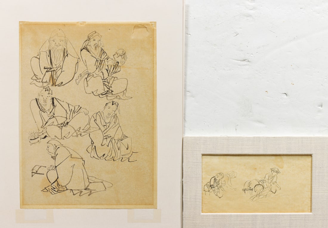 (lot of 4) Japanese Kyoto ink drawings: (lot of 4) Japanese Kyoto ink drawings. Each mounted, 10.5"h x 7.75"w largest.