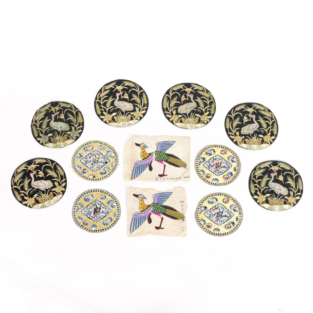 (lot of 12) Chinese embroidered silk roundels and panels (1 of 1)