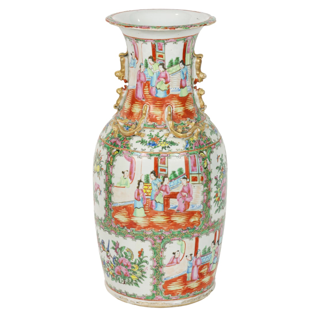 A Chinese export Canton rose figural baluster vase (1 of 5)