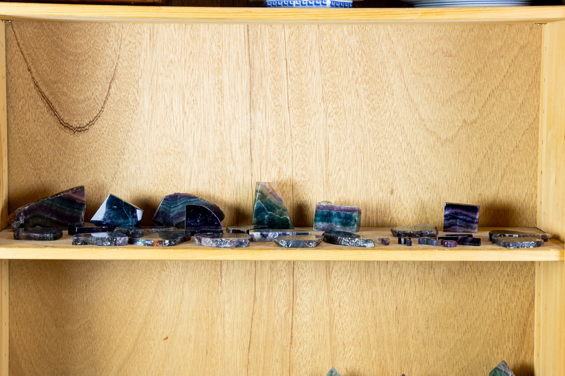 A shelf of fluorite specimens (1 of 1)