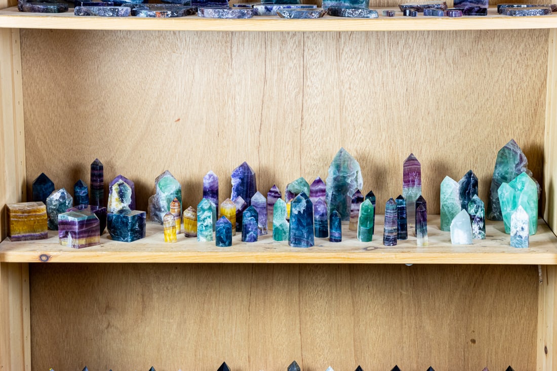 A shelf of fluorite specimens (1 of 1)