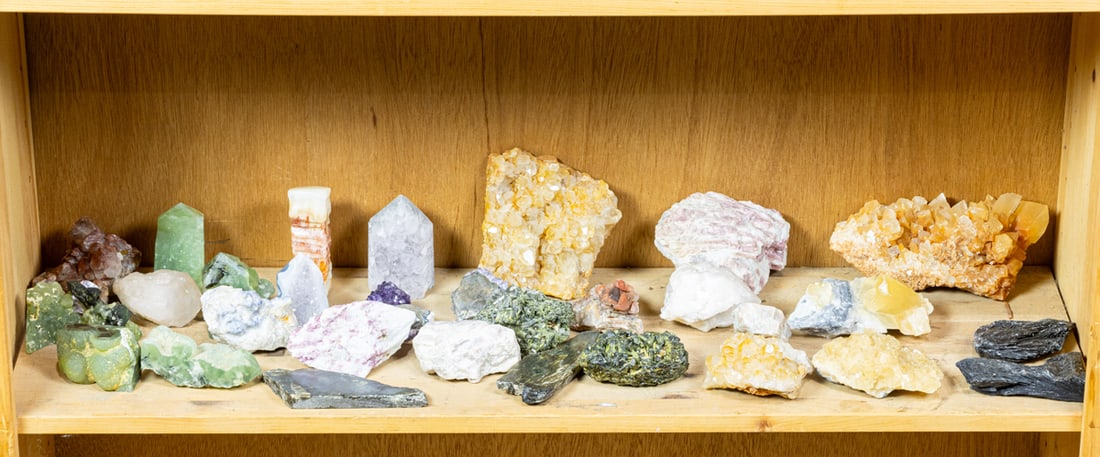 A shelf of various mineral specimens (1 of 1)