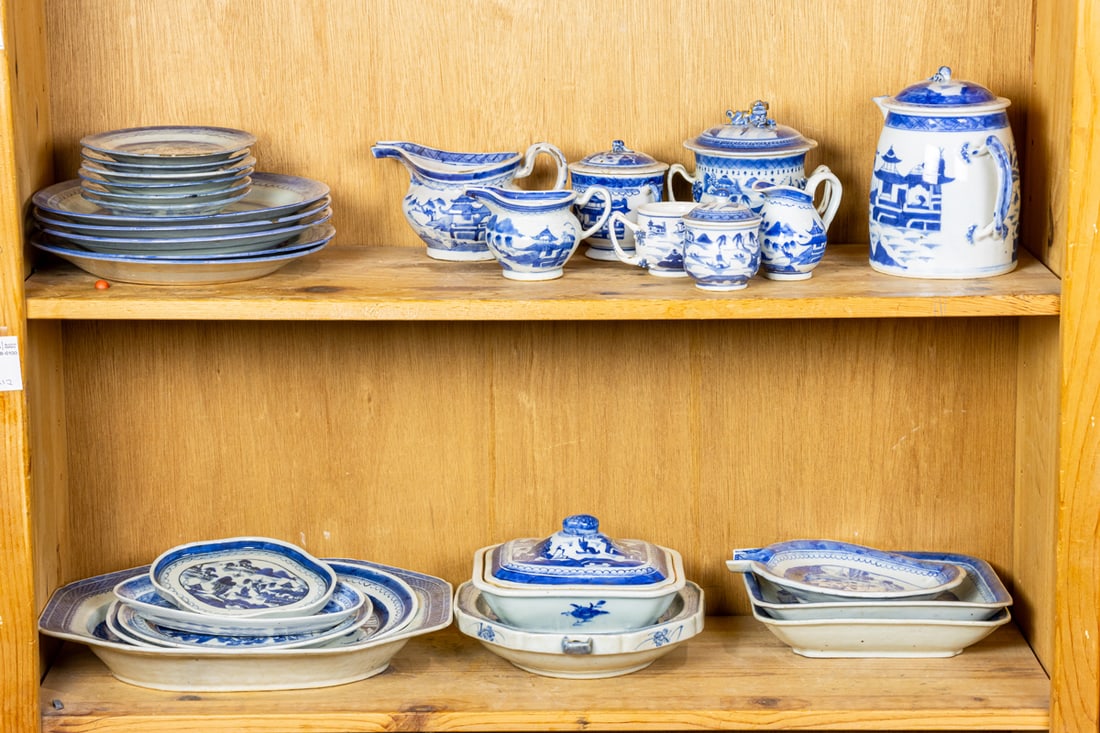 Two shelves of Canton export blue and white service ware (1 of 1)
