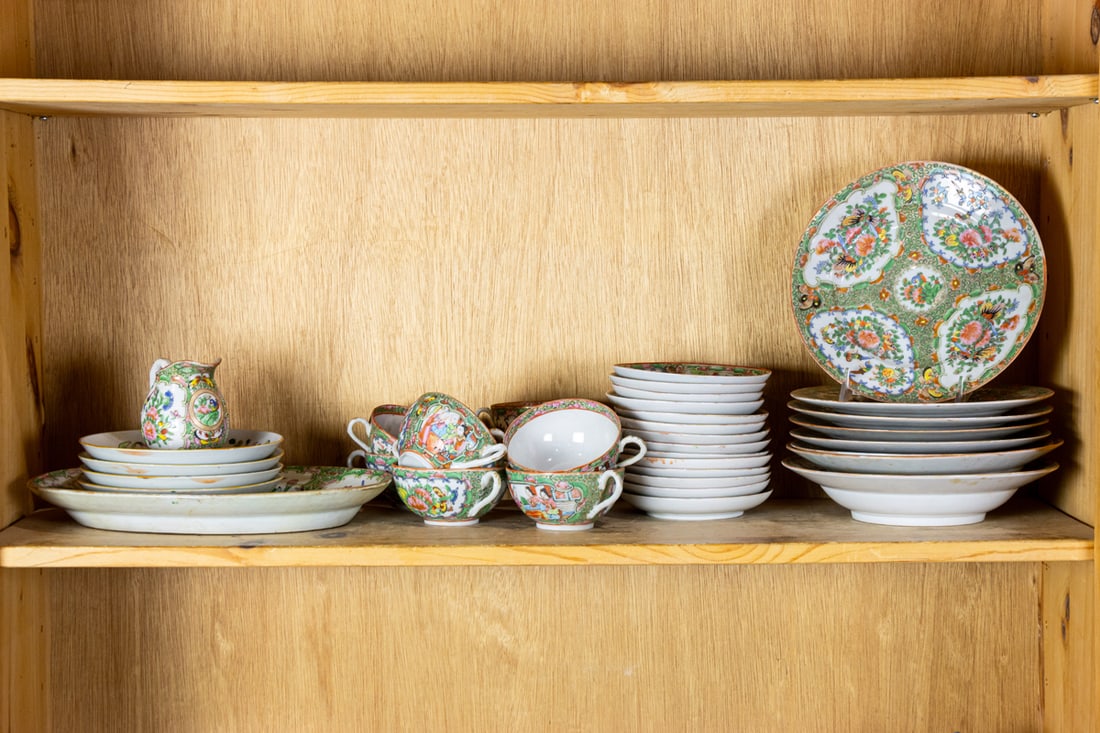 A shelf of Canton rose medallion service ware (1 of 1)