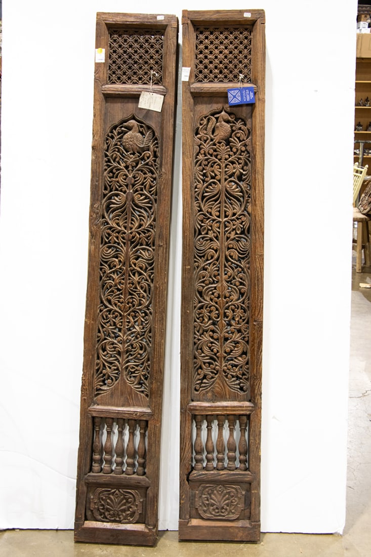 A pair of Indian carved wood windows (1 of 1)