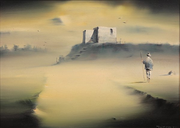 Painting, Robert Watson, Homeward, 1974: Robert Watson (Californian, 1923-2004), "Homeward," 1974, oil on canvas, signed and dated lower right, canvas: 12"h x 16"w, overall (with frame): 20"h x 24"w. Provenance: Purchased at Copenhagen Galle