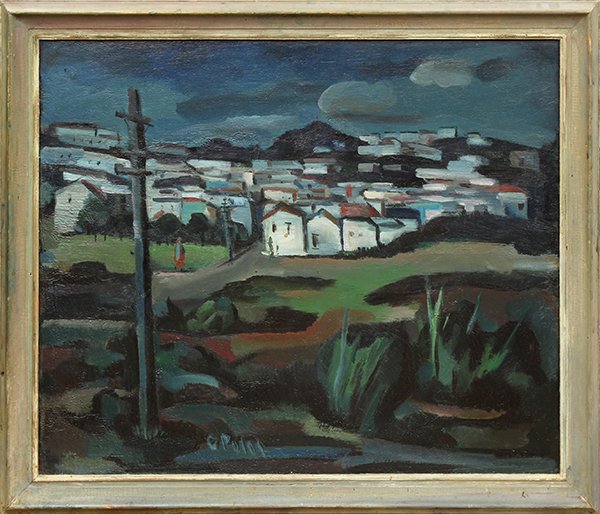 Painting, Theodore C. Polos, Dusk: Theodore C. Polos (Californian, 1901-1976), Dusk, oil on canvas, signed lower center, canvas: 30"h x 36.5"w, overall (with frame): 35"h x 41"w