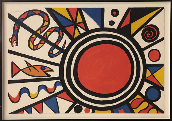 Print, Alexander Calder, Environment & Evolution: Alexander Calder (American, 1898-1976), "Environment & Evolution," c. 1973, color lithograph, pencil signed lower right, from the Hors Commerce edition, sheet: 26"h x 38"w, overall (with frame): 30"h
