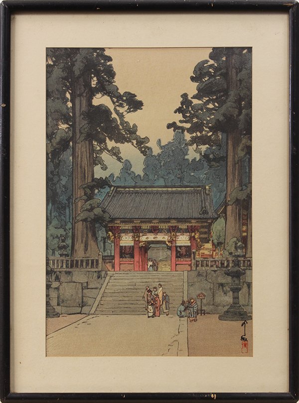 Japanese Woodblock Print Yoshida Hiroshi: Yoshida Hiroshi (Japanese, 1876-1950), 'Toshogu Shrine', lower right with the signature and seal, dated 1937, sight: 14.25"h x 9.5"w, overall (framed): 18.5"h x 13.75"w