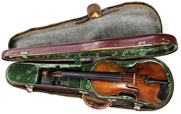 German violin: German violin, 19th century, together with a Robert Hoyer Czech bow, (with case cover)