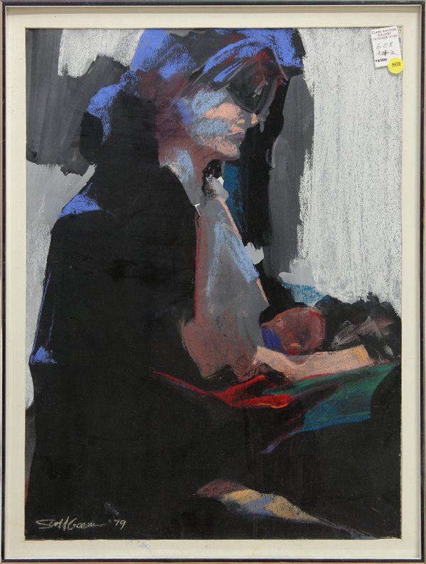 Painting, Scott Greene, Untitled, 1979: Scott Greene (American, 20th century), Untitled, 1979, mixed media on paper, signed and dated lower left, overall (with frame): 26.5"h x 20.5"w