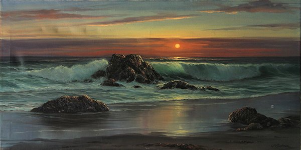 Paintings by William Henry Blackman: (lot of 2) William Henry Blackman (Californian, b.1930), Seascapes of Crashing Waves, oils on canvas, each signed lower right, overalls each (unframed): 24"h x 48"w