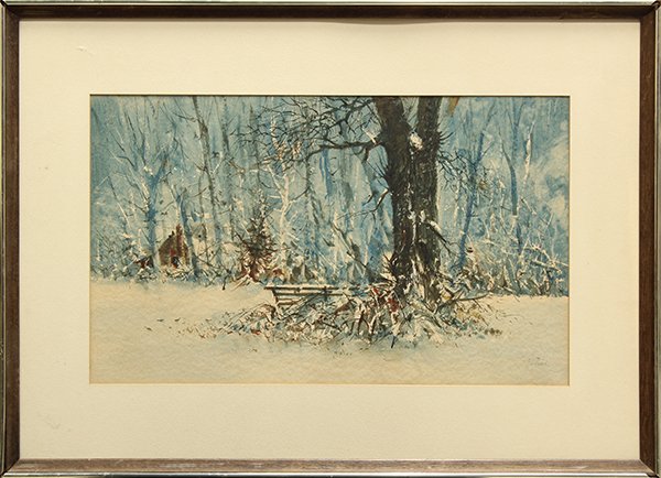 Watercolor, Stan Dudek, Winter Landscape: Stan Dudek, Winter Landscape, watercolor, signed lower right, overall: 21.75"h x 29.5"w
