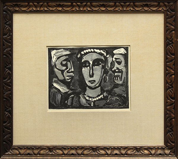 Print, Georges Rouault, Les Visages: Georges Rouault (French, 1871-1958), "Les Visages," wood engraving, plate signed lower right, Collectors Guild, New York, NY, label verso, overall (with frame): 15.5 x 17.25